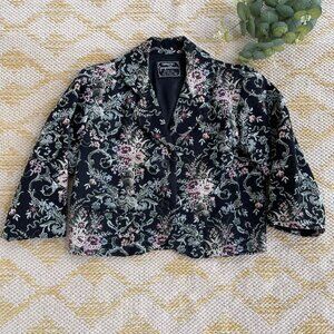 🌼 Vintage Jacquard Woven Floral Crop Coat Boho Cottagecore Wrist Length Large